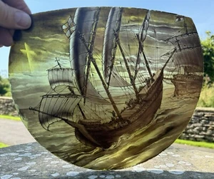 Impresionante sección vitral antigua siglo XIX que representa barco alto a vela - Imagen 1 de 13