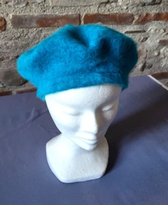 Béret en mohair bleu turquoise Vintage mohair beret t.57cm M - Imagen 1 de 13
