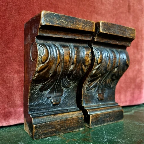 2 Acanthus leaf carving corbel bracket 5" - Antique French architectural salvage Cover
