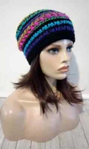 crochet womans handmade hat beanie pink blue boardwalk puffs - Picture 1 of 3