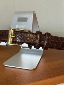 Ralph Lauren Embossed Crocodile Brown Leather Belt Gold Buckle 2220112-225 L - Picture 1 of 9