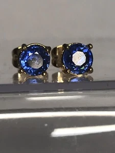 GOLD OVER .925SS NATURAL DARK BLUE KYANITE EARRINGS. 5MM. 1.19TCW. - Picture 1 of 4