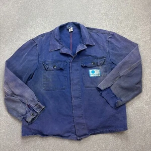 VTG French Jacket Adult Small Blue Herringbone Sanfor Workwear Distressed Men - Picture 1 of 11