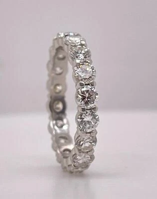 Platinum 2.20ctw Natural Round Cut Diamond Eternity Band Ring SZ6 - Image 1 of 4