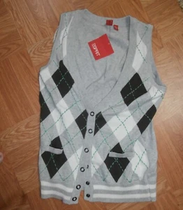 Vintage Espirit Sweater Vest Womens M Gray Argyle NWT Cotton Gray - Picture 1 of 2