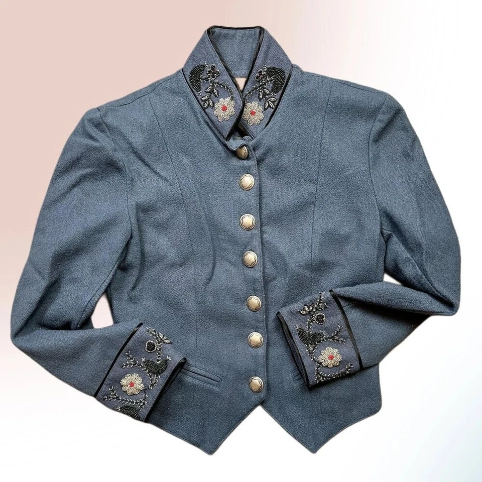 Double D Ranch Wear Women's Blue Wool Beaded Concho Western Riding Military Coat - Image 1 of 4