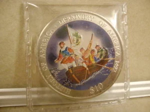 Republik Liberia 2007 10 $ Münze Medaille Geschichte Entdeckung Amerikaners coloriert! - Bild 1 von 3