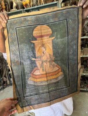 Винтажная Редкая Оригинальная Картина и Свиток Короля Великих Моголов Ручной Работы Тибетский - Изображение 1 из 4