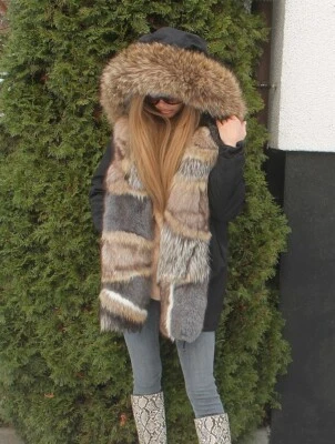 100% Real Ranch Arctic Fox Fur Parka Hood Coat Outwear Fashion M - Image 1 of 4