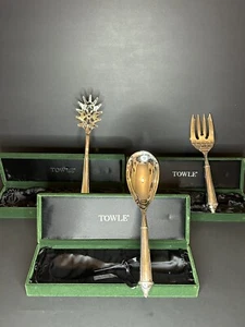 Utensili da servizio pasta, forchetta e cucchiaio vintage Towle argentieri in scatola - Foto 1 di 20