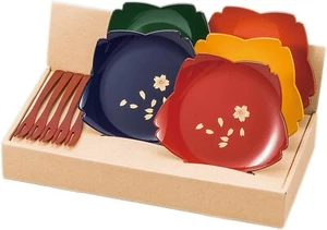 5pcs Japanese lacquer plate dish & fork set Sakura cherry made in japan - Picture 1 of 1