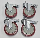 5 Inch Red Poly Heavy Duty/Commercial Grade, Wheels with Lock/Brake Set of 4