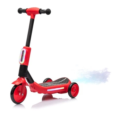 Scooter elétrico infantil brinquedos com luzes piscantes e spray, 3 rodas, vermelho - Imagem 1 de 4