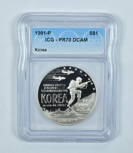 1991-P Korea Commemorative Silver Dollar PR70 DCAM ICG *4445 - Picture 1 of 5