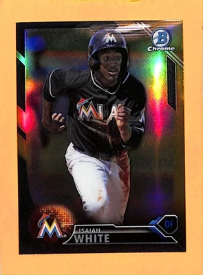 2016 Bowman Chrome Black & Gold Refractor #BCP203 Isaiah White Marlins - Image 1 of 2