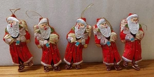 Tela de Papá Noel de Navidad adornos rellenos bordados dorados de colección 6,5"" 5 piezas - Imagen 1 de 3