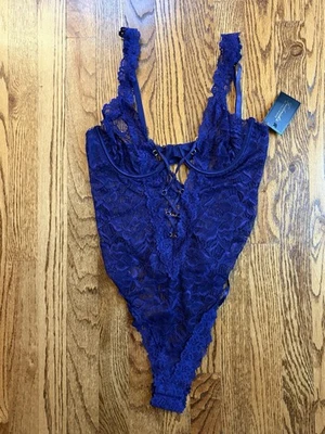 NWT Frederick’s of Hollywood Lana Lucia Purple Lace Teddy Underwire - L - Image 1 of 4