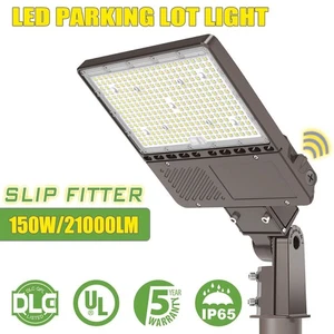 150W Commercial Parking Lot Lights Slip Fitter Mount Photocell LED Shoebox Lamp - Picture 1 of 14