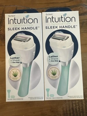 2 SCHICK Intuition Sensitive Sleek Handle Razor + Cartridge + Travel Cap