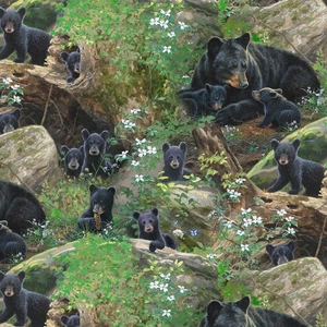 Tender Moments (Black Bear) by Abraham Hunter for Elizabeth Studio 44" Wide BTY - Picture 1 of 1