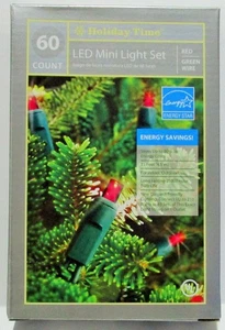 Holiday Time 60-Count LED Mini 15 feet Christmas Lights set red w/ green wire - Picture 1 of 1