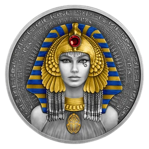 2025 Niue Kleopatra 2 oz Silbermünze antik vergoldet mit Kristalleinsatz - Bild 1 von 4