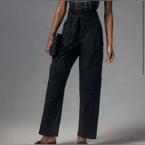 NWT Anthropologie Tiny Dojo Black High Waisted Button Front Pants Minimalist 14 - Picture 1 of 16