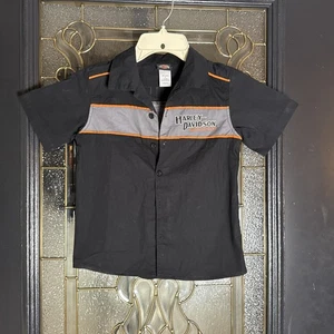 Harley-Davidson Jugend Gr. 6 Hemd Orange Schwarz Knopfleiste Kurzarm - Bild 1 von 4