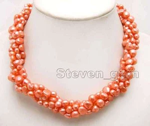 Two strands 6 to 9mm Red Baroque pearl 40" necklace combination 18" set-nec6291 - Picture 1 of 6