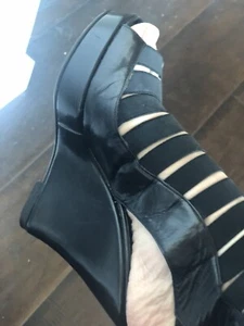 NORMA KAMALI BLACK ELASTIC GLADIATOR CUTOUT PLATFORM WEDGE HEELS 8.5 B - Picture 1 of 15