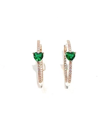 Orecchini cerchietto zirconi pavé cuore verde argento sterling - Immagine 1 di 3
