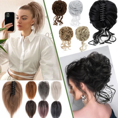 S-NOILITE UK Natural Clip on Messy Bun Hair Piece Claw Clip in Updo Hair Extension Wedding