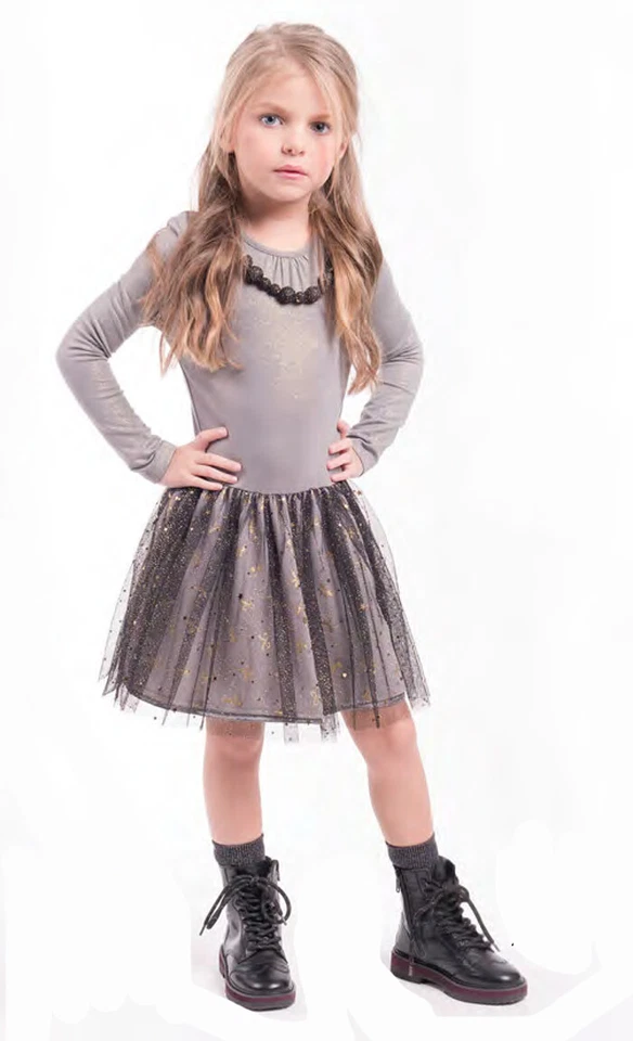 NEW Imoga Holiday sz 5 6 Girls Super Cute Sparkly Stars Necklace Dress w/Sleeves - Image 1 of 1