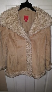 Women's ESPIRIT Leather Jacket Size Large Tan with Fur Style Trim L - Picture 1 of 4