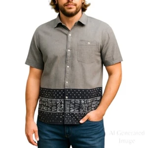 Modern Amusement Mens Linen Cotton Shirt Button Front Gray Border Hem Size XL - Picture 1 of 13