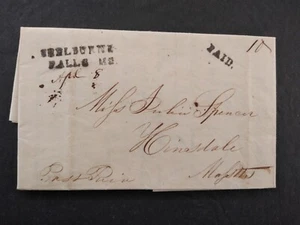 Massachusetts: Shelburne Falls 1845 Stampless Cover, 2 LINES BLACK STRAIGHT LINE - Picture 1 of 6
