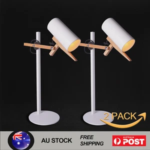 2X Study Table Light Adjustable Desk Lamp E27 Metal & Wood Industrial Work Lamp - Picture 1 of 8