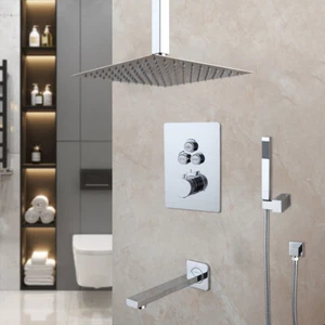12"Bathroom Chrome Shower Faucet Set Ceilin Mount Mixer Rainfall Shower Head Tap - Picture 1 of 11