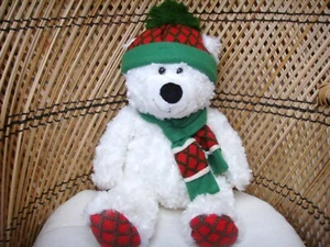 St Jude Hugfun Polar Soft White Teddy Bear Plush Red Green Scarf  18" Christmas - Picture 1 of 1