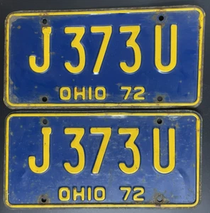 1972 Ohio License Plate Pair - J 373 U - Picture 1 of 2
