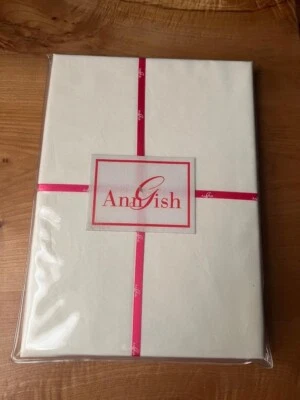 NWT $163 Ann Gish Cotton Sateen KING Pillowcases Set - Ivory w/ Sand Silk Trim