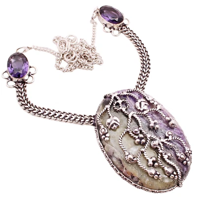 Charoit Edelstein 925 Versilbert Halskette Handmade Schmuck Geschenk 38 G N-1112 - Bild 1 von 3