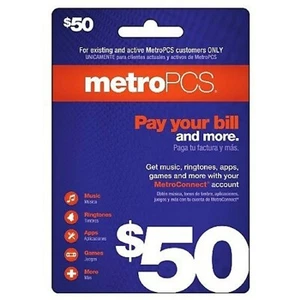 METRO PCS  $50 Prepaid Refill  Fast Direct Refill to your MetroPCS Mobile number - Picture 1 of 3