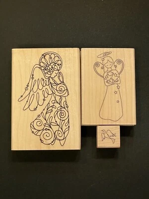 Lot Of 3 Stamps Stampendous Wire Works Angel Hampton Arts Angel Inkadinkado Dove - Image 1 of 4
