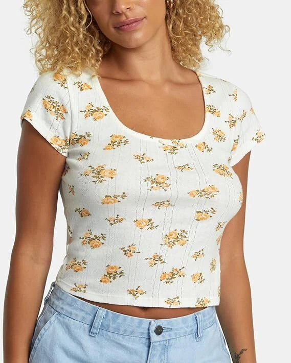 RVCA Women's S/S T-Shirt SWEET TEE - Whisper White - Large (12) - NWT Foto 1 de 1