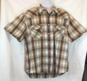 Aeropostale Mens XL Plaid Sz XL Button Up Shirt Snap Button brown tan  - Picture 1 of 5