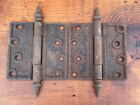 Pair of Vintage Antique Plain DOOR HINGES Cast iron #1128 Cover