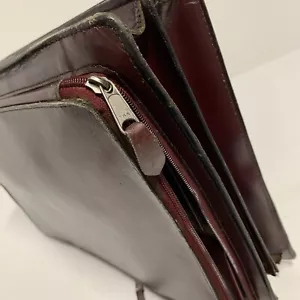 Leder Burgunder Laptoptasche/Aktentasche/Dokumententasche, Vintage Original Seitentaschen - Bild 1 von 8