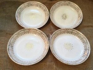 4 Vintage Stetson STT28 Flat Coupe Soup Bowls Gold Greek Key & Shields 22Kt Gold - Picture 1 of 12