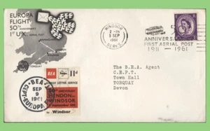 G.B. 1961 60th Anniversary of Windsor- Hendon Flight cover with BEA Letter Fee - Picture 1 of 1